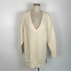 Banana Republic Cream Size XL Cable Knit Deep Vee V-neck Tunic Sweater Dress